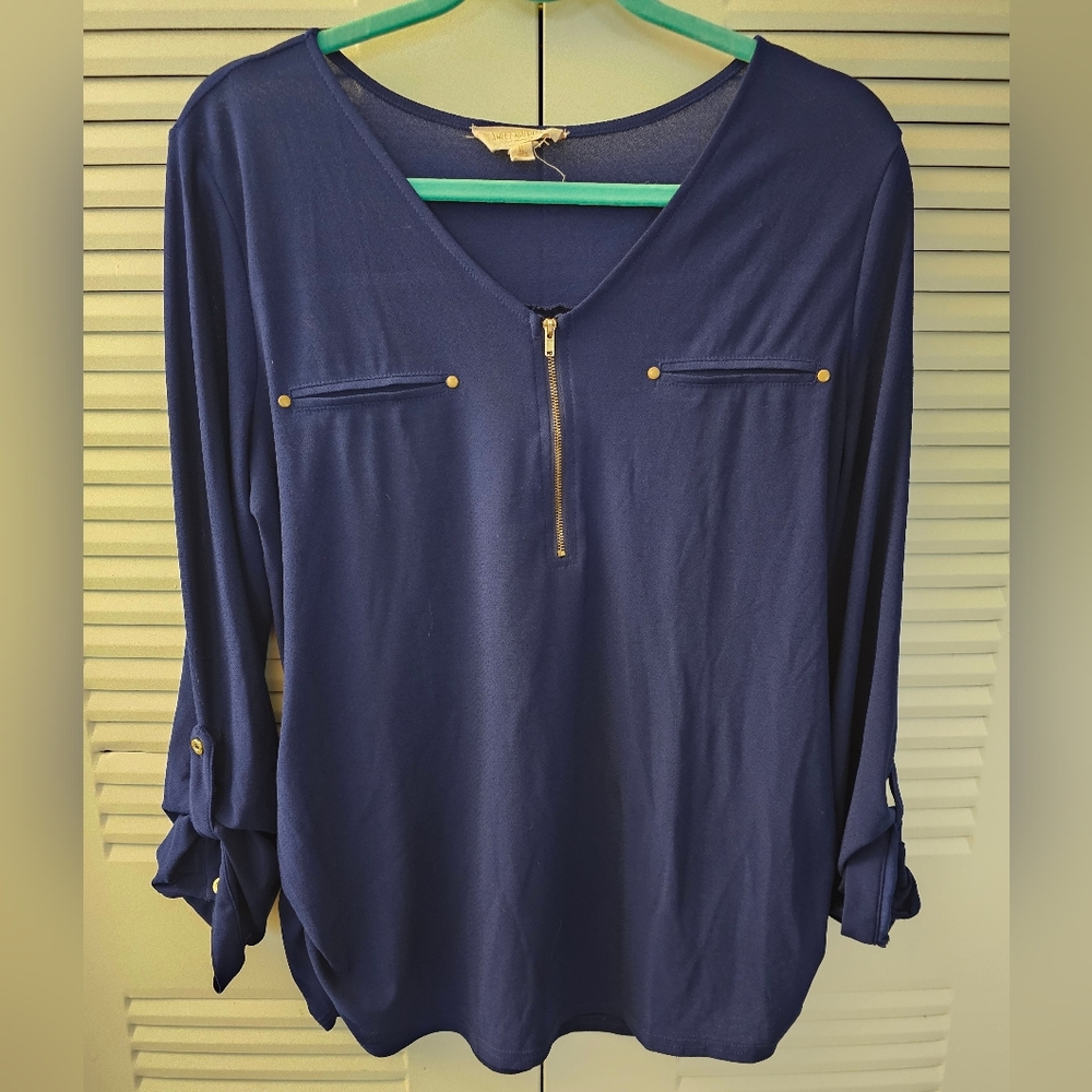 Sweet Wanderer Navy Blouse with Gold Details - XL